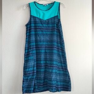 Toad & Co Size Medium Blue and Teal Sleeveless Dress With Vented Panel